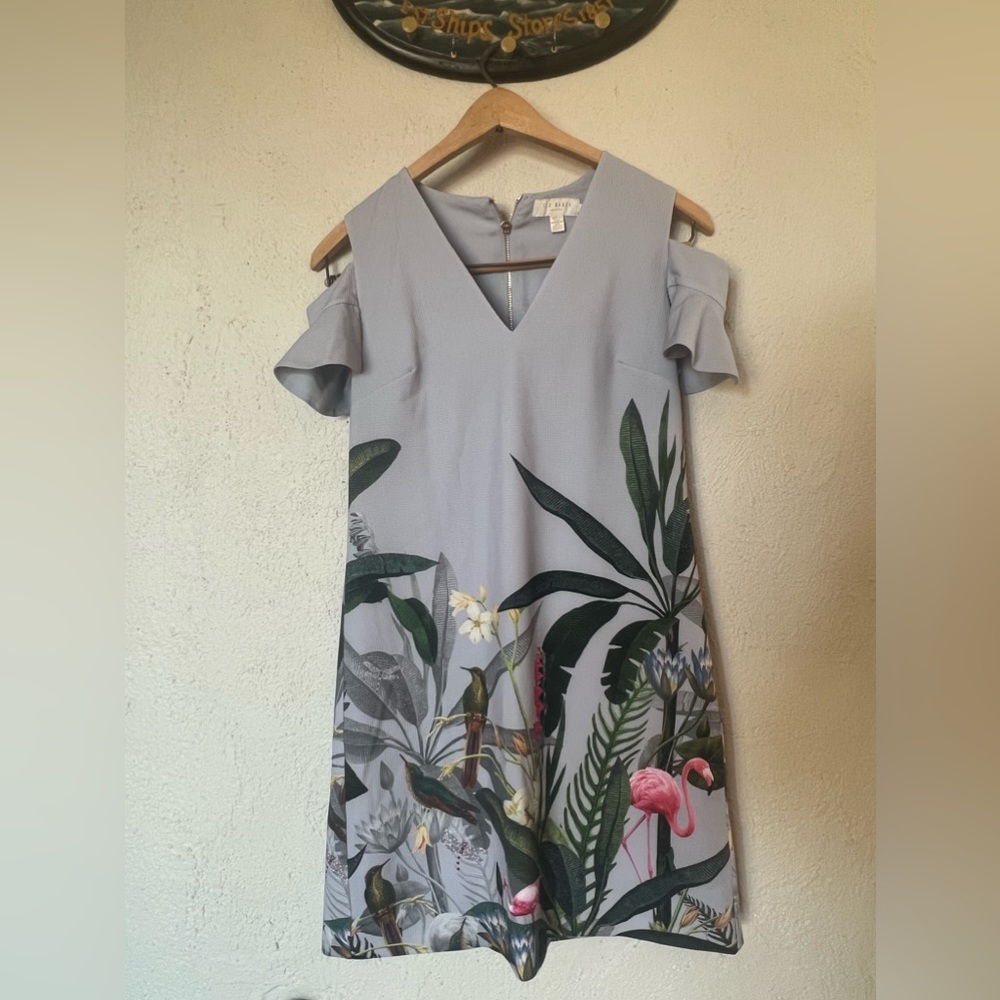 Ted Baker London Emerry Pistachio Cold Shoulder Dress in Light Grey